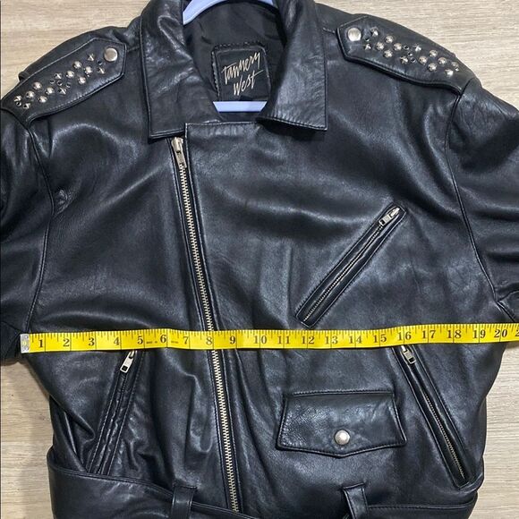 Vintage Tannery West Black Leather Studded Biker Moto Jacket Skull Patch Size‎ S - Picture 12 of 16